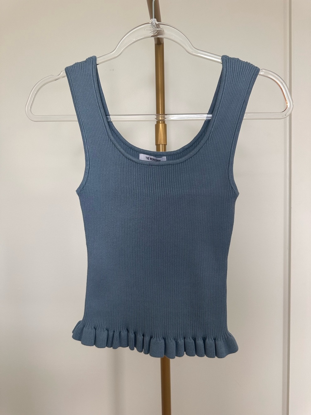 The Workshop Blue Ribbed Peplum Tank Top Sleeveless Stretch Knit - Picture 2 of 10